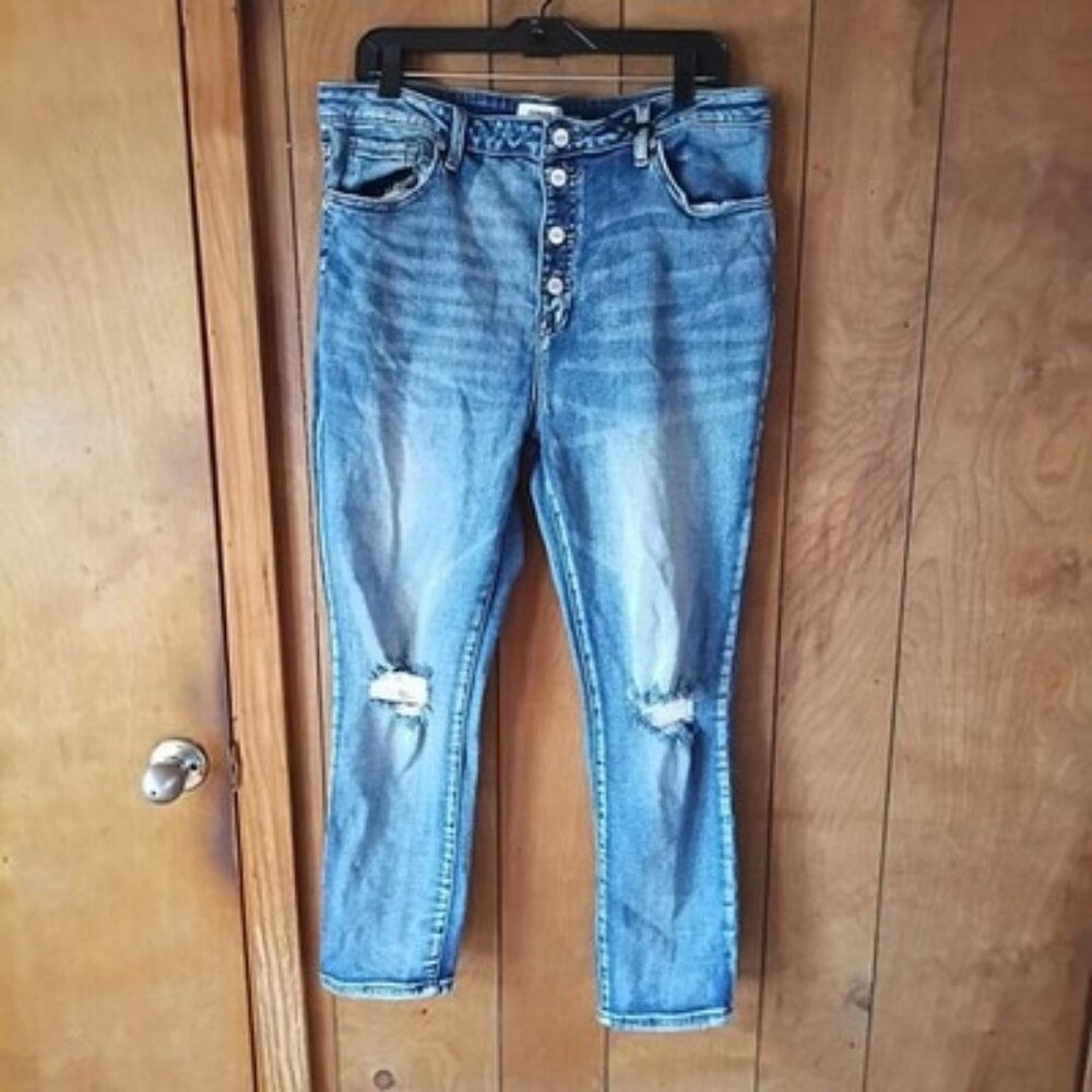 Ceros Jeans Size 16 High Rise Button Fly Distressed Medium Wash Ankle